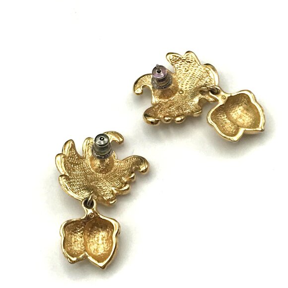 Vintage Gold-Tone Oak Leaf & Acorn Stud Earrings With Textured Detailing by AVON - Picture 4 of 5